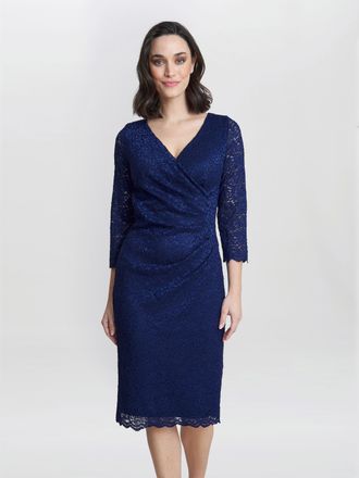 Gina Bacconi Womens Melody Lace Wrap Dress - Navy - Size 12 UK