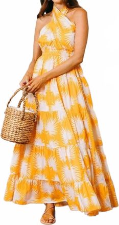 Sunshine Tienda Halter Capri Dress In Gold Palm Geo With Gold Dot