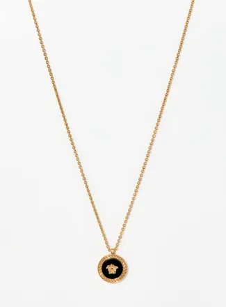 Versace Mens Medusa black and gold medallion necklace