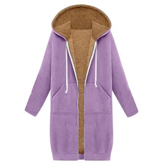 Generic Womens Long Hoodies Zip Up Plain Hoodie Long Sleeve Fleece Longline Hooded Sweatshirts Casual Loose Hooded Coat Zipper Plus Size Tops Pullover Jacket 