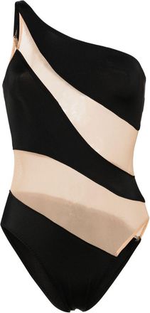 Norma Kamali Snake Mesh Mio one-shoulder swimsuit - women - Spandex/Elastane/Nylon - M - Black