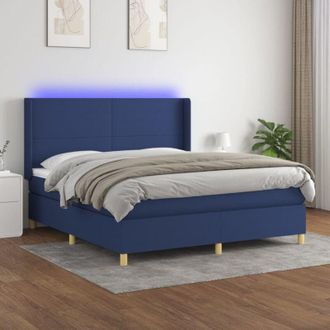 vidaXL Vidaxl - Cama Box Spring Colch&oacute;n Y Luces Led Tela Azul 160x200 Cm