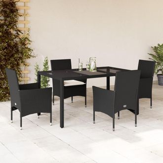 vidaXL Vidaxl - Set Comedor Jard&iacute;n 5 Pzas Cojines Rat&aacute;n Sint&eacute;tico Vidrio Negro