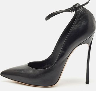 Casadei Black Leather Ankle Strap Pumps