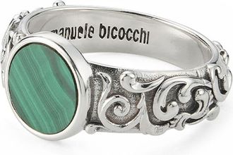 Emanuele Bicocchi Arabesque malachite ring - unisex - Malachite/Sterling Silver - 22 - Green