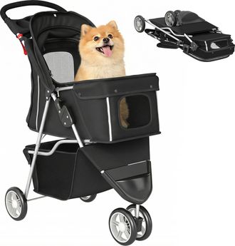 OEM Carrito Para Perros Peque&ntilde;os Con Cesta De Almacenaje Ventanas De Malla Y Cintur&oacute;n De Seguridad 77x44x102 Cm Negro