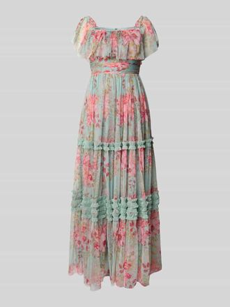 Lace & Beads Abendkleid mit Karree-Ausschnitt in Hellblau, Gr&ouml;&szlig;e XXS