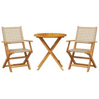 vidaXL Set Da Bistrot 3 Pz Beige In Polyrattan E Legno Massello - Vidaxl