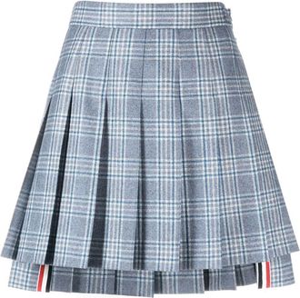 Thom Browne check-print mini pleated skirt - women - Wool/Cupro/Cashmere - 36 - Blue