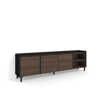 Skraut Home Mueble tv efecto madera roble oscuro y negro 207x35x61cm con patas