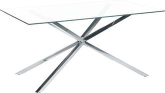 Beliani Beliani - Mesa De Comedor Rectangular 160 X 90 Cm Tablero De Vidrio Templado Transparente Patas Plateadas Cora