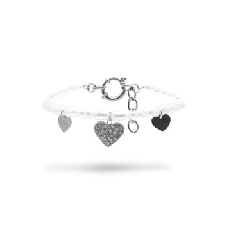 Freddy Bracciale con Catena di Cuori e Perle in Acciaio Argentato