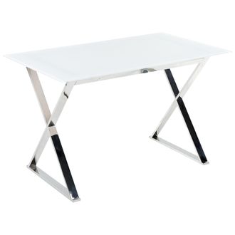 Beliani Mesa De Comedor De Vidrio Templado Blanco Plateado 120 X 70 Cm Patas Metal Attica