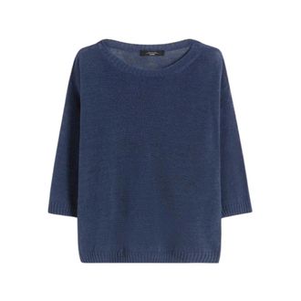 Max Mara Oversized linnen trui met ronde hals - Dames - Ronde hals truien - Blauw - L - Linnen - Truien & Vesten
