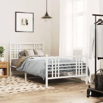 Berkfield Home Metal Bed Frame without Mattress with Footboard White 100x200cm | Size: 100x200 cm