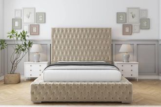 Sloomy Ambassador Coniston Bed Frame With 50 Upholstered Headboard in Cream | Size: Super King