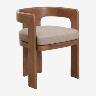Sklum Pack De 2 Sillas De Comedor Con Reposabrazos En Madera De Acacia Y Tapizadas En Tela Boucl&eacute; Kandroa Sklum