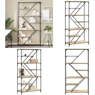 vidaXL Libreria Rovere Sonoma 91x36x176 cm Legno Multistrato e Acciaio - Scaffale in acciaio - Libreria industriale