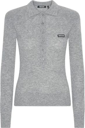 Rotate Rotate Birger Christensen, Tops, Dames, Grijs, M, Nylon, Polo Trui met Logo Patch