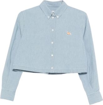 Maison Kitsun&eacute; Geborduurde Cropped Blouse - Dames - Overhemden - Blauw - L - Overhemden