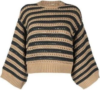 Brunello Cucinelli WomenS Teddy Striped Wool Silk Blend Oversized Sweater, Size XXS