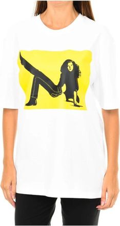 Calvin Klein T-shirt met korte mouwen en geribbelde afwerking - Dames - T-shirts - Wit - M - Katoen - Tops