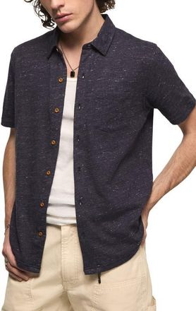 Lucky Brand Slub Knit Short Sleeve Cotton Blend Button-Up Shirt in Inkling at Nordstrom, Size Xx-Large