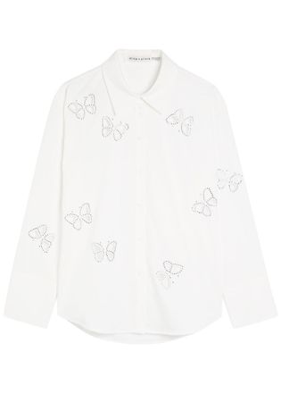 Alice & Olivia Finely Embellished Cut-out Woven Shirt - White - S (UK8-10 / S)