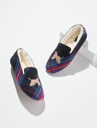 Talbots Fireside Marvelous Plaid Flannel Slippers - Black - 10M Talbots