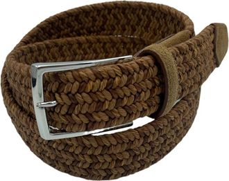 Paolo Vitale Gevlochten Elastische Riem - unisex - Riemen - Bruin - 100 CM - Leer - Accessoires
