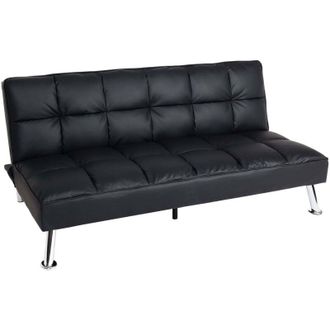 Hhg Divano letto sof&agrave; reclinabile HHG 557 molle nosag legno ferro ecopelle nero