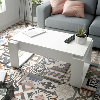 Dmora Mesa De Centro Con Tapa Elevable Y Espacio De Almacenamiento, Color Blanco, 105 X 45 X 55 Cm (la Altura Se Puede Elevar De 45 A 56 Cm), Con Embalaje R