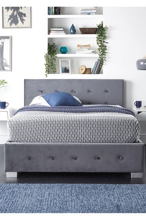 Aspire Home Accents Side Opening Ottoman Storage in Grey Plush Velvet | Size: Small Double
