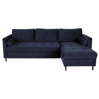 Maisons du monde Sof&aacute; cheslong de 4/5 plazas de terciopelo azul oscuro