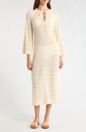Elan Pointelle Cover-Up Midi Sweater Dress in Natural at Nordstrom, Size X-Small