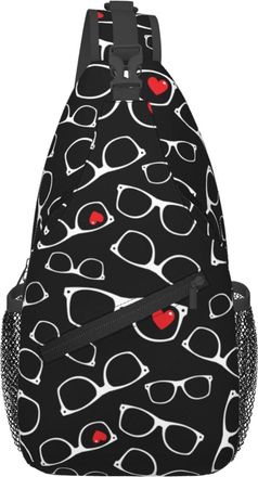 Generic White Glasses Red Hearts Crossbody Bag Trendy Sling Bag Anti Theft Fanny Pack For Outdoors Men Camping
