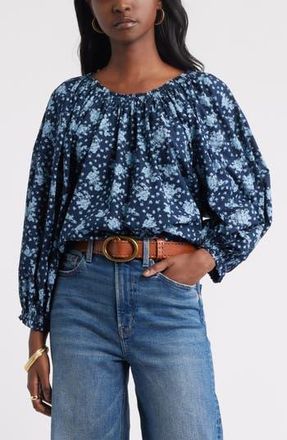 Treasure & Bond Print Raglan Sleeve Cotton Top in Navy- Blue Elisa Ditsy at Nordstrom Rack, Size X-Small