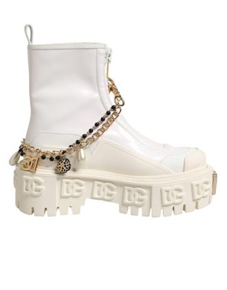 Dolce & Gabbana White Leather Rubber Logo Ankle Boots Womens Shoes