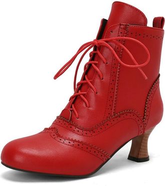 Generic Womens Vintage Victorian Ankle Boots Lace Up Gothic Low Kitten Heel Wingtip Witch Booties Renaissance Granny Shoes with Side Zipper for Party Prom Eve