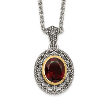 Diamond2Deal Sterling Silver with 14K Accent Oval Garnet Pendant Necklace