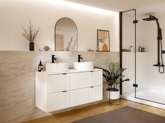 Vente-Unique Mobile sotto lavabo sospeso con scanalature con piano - Bianco opaco - 120 cm - ZEVINI