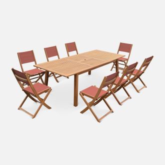 Alice's Garden Conjunto De Muebles De Jard&iacute;n Extensible - Almer&iacute;a - 180/240cm 8 Sillas, En Madera De Eucalipto Fsc Y Textilene Terracota