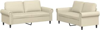 vidaXL Juego De Sof&aacute;s Con Cojines 2 Piezas Cuero Sint&eacute;tico Crema Vidaxl