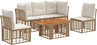 vidaXL Conjunto De Sof&aacute;s De Jard&iacute;n 6 Uds. Natural Y Crema Vidaxl