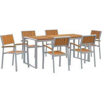 vidaXL Conjunto De Comedor De Jard&iacute;n 7 Pcs Gris Y Marr&oacute;n Vidaxl