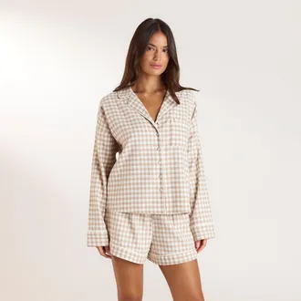 Lounge Gingham Pyjama Shirt - Beige - XXL