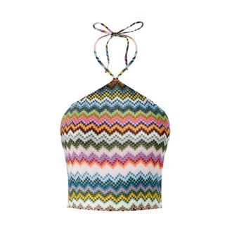 Missoni Sleeveless Tops, female, Multicolor, Size: S Top in lam&eacute; viscose with pixel-effect zigzag pattern and halter neckline