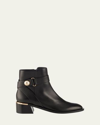 Jimmy Choo London Noor Leather Pearly-Button Ankle Booties
