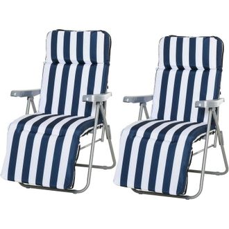 OUTSUNNY 2 Tumbonas Plegables Tumbonas De Jard&iacute;n De Acero Con Coj&iacute;n Acolchado Respaldo Ajustable En 5 Posiciones Y Reposapi&eacute;s 60x75x66-102 Cm