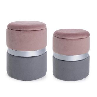 BIZZOTTO Bizzotto - Poltrona Pouf pavlina Per Interno, Con Struttura In Mdf E Compensato Set Da 2 Pezzi -rosa-grigio